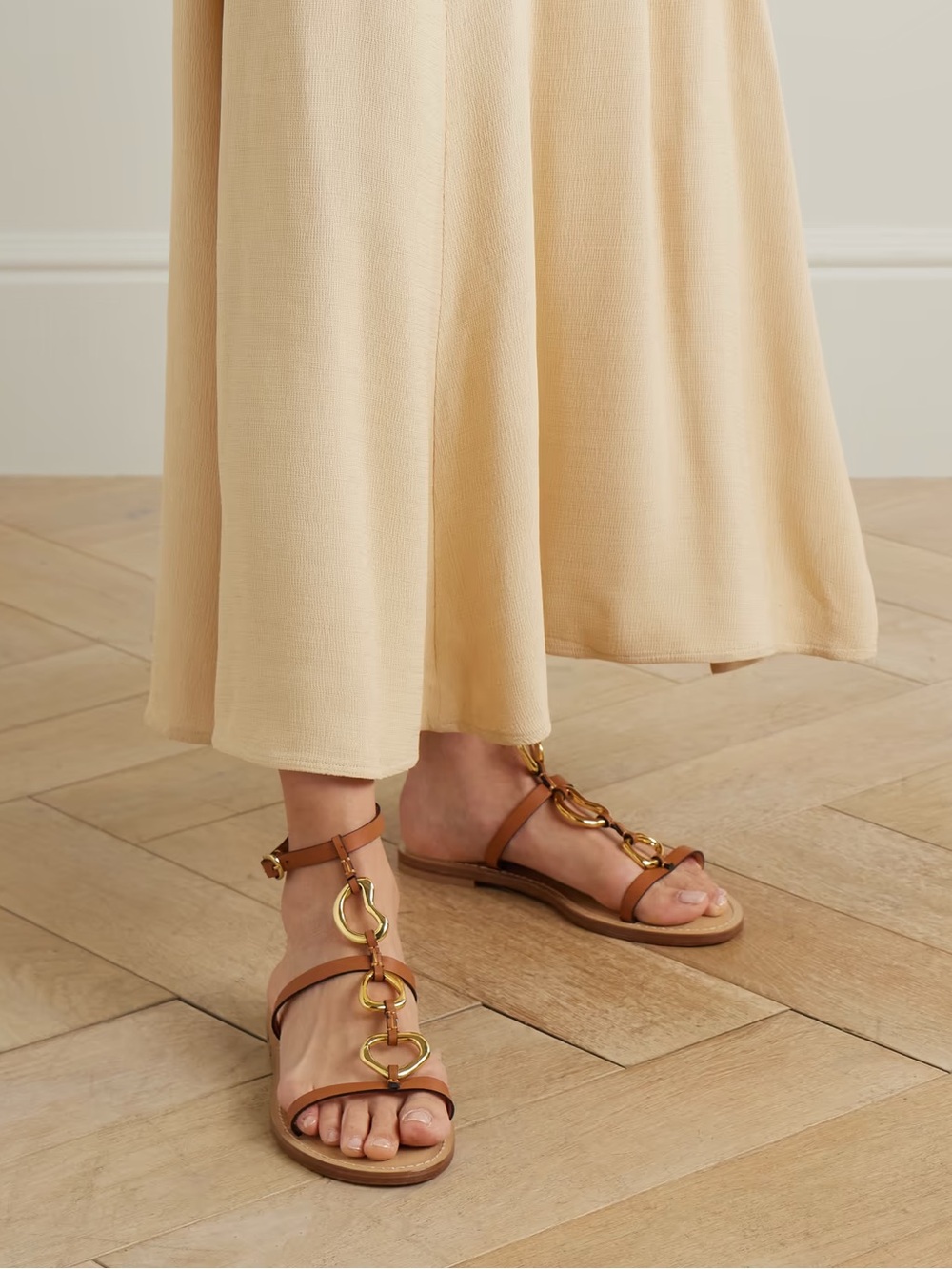 AMANU The Bazaruto Embellished Leather Sandals Cognac Gold Size 40 / 10 NWT
